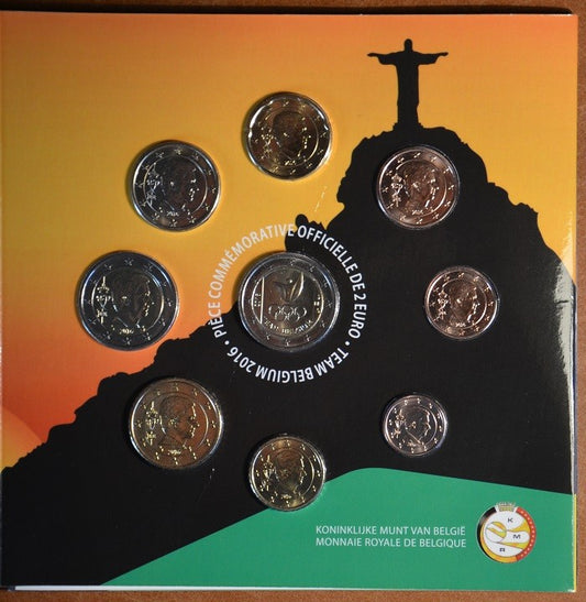 Belgicko 2016 sada s pamätnou 2 Euro mincou Rio (BU)