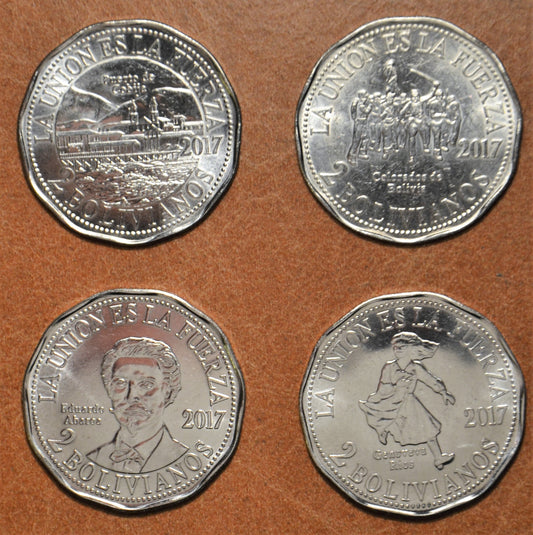 Bolívia 4x 2 bolivianos 2017 (UNC)