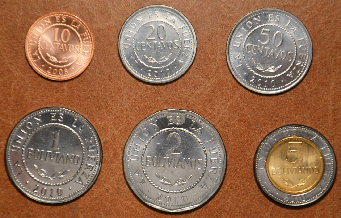 Bolívia 6 mincí 2008-2010 (UNC)