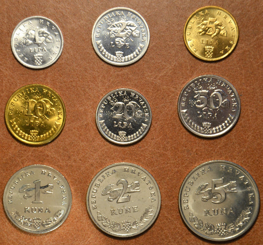 Chorvátsko 9 mincí 1993 (UNC)