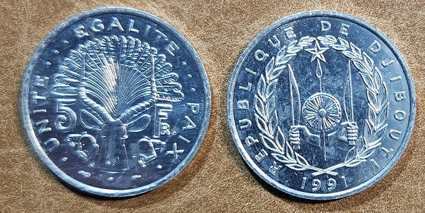 Džibutsko 5 frankov 1991 (UNC)