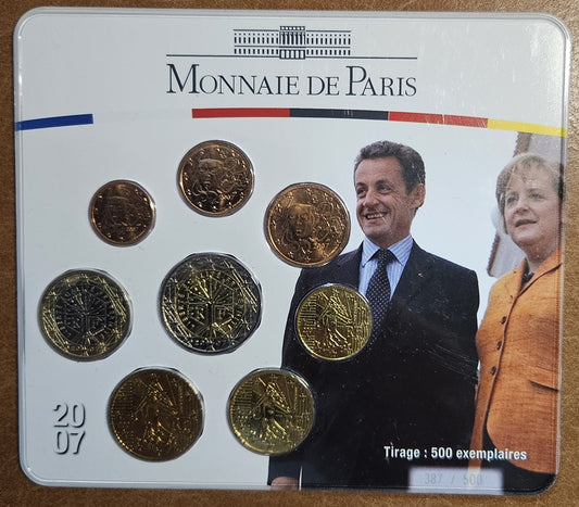 Francúzsko 2007 sada 8 euromincí Merkel - Sarkozy (BU)