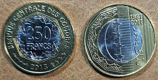 Komory 250 Frankov 2013 (UNC)