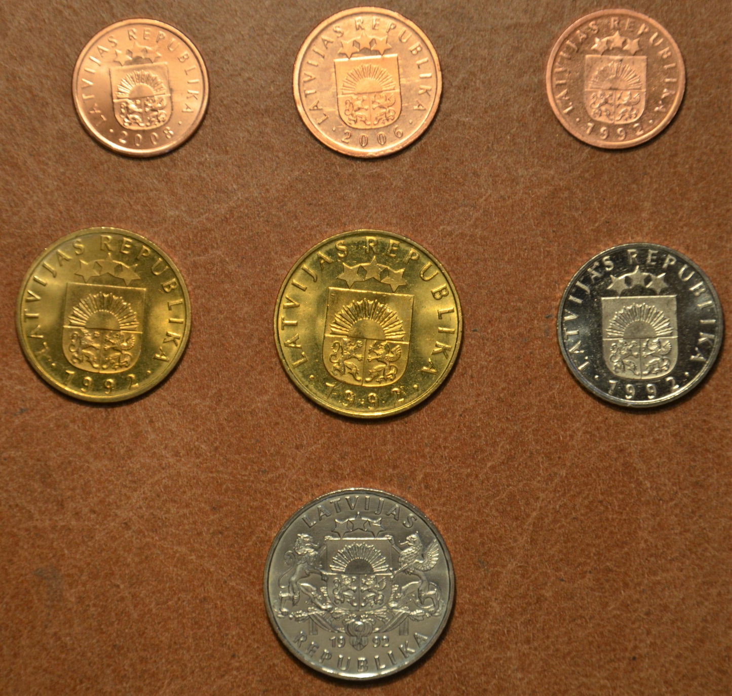 Lotyšsko 7 mincí 1992-2006 (UNC)