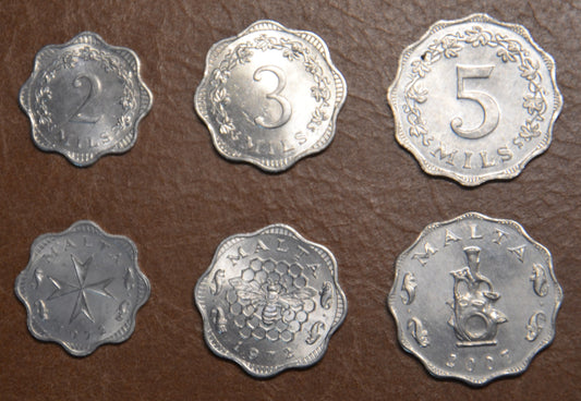 Malta 3 mince 1972-1981 (UNC)