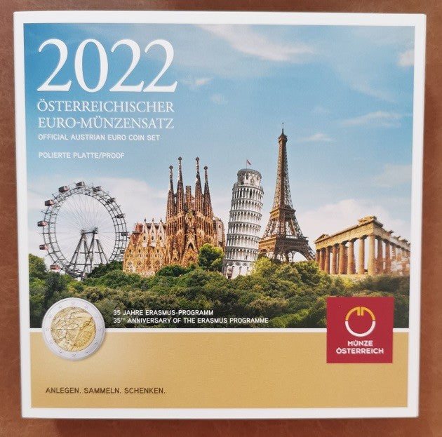 Rakúsko 2022 sada mincí Erasmus (Proof)